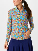 IBKUL Wms Arya Long Sleeve Zip Mock Turquoise XS