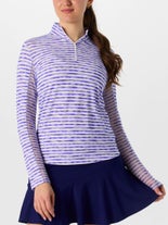 IBKUL Women's Landon Stripe II Zip Top Lavender L