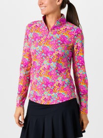 IBKUL Women's Allana Long Sleeve Zip Mock - Hot Pink