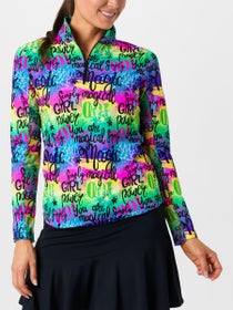 IBKUL Women's Girl Power Long Sleeve Zip Mock