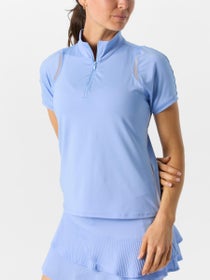 Lucky In Love Women's Blues Birdie Mock Neck Zip Top