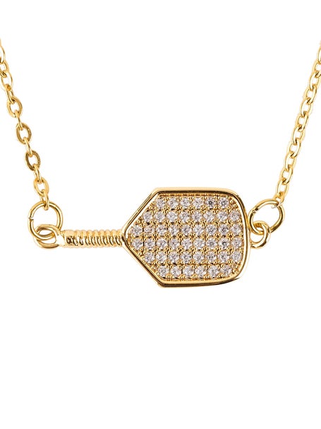 Born To Rally Pickleball Rhinestone Necklace - Gold