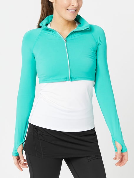 BloqUV Womens Full Zip Crop Long Sleeve Top - Blue