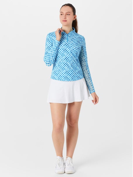 IBKUL Womens Gingham Check Long Sleeve Zip Mock - Turq