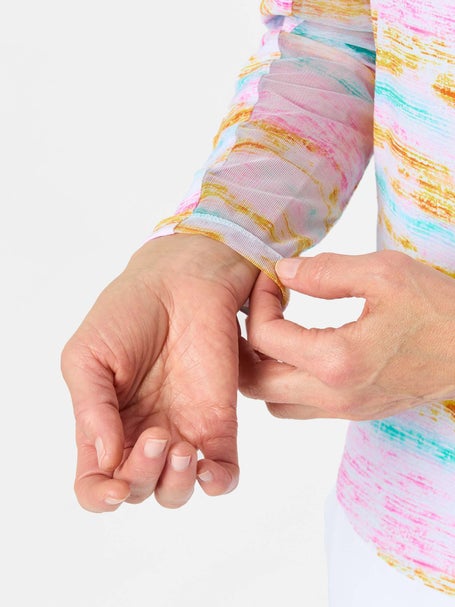 IBKUL Womens Gia LS Zip Mock - Pink/Multi