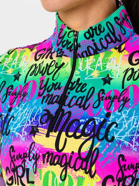 IBKUL Womens Girl Power Long Sleeve Zip Mock