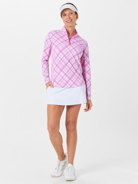 IBKUL Womens Tony Plaid LS Zip Mock - Hot Pink