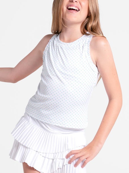 Lucky In Love Girls Core Poppy Dot Tank - Wh/Blue