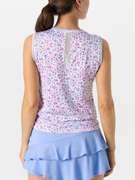 Lucky In Love Womens Blues Moon Flower Twist Tank
