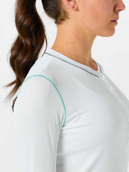 Lucky In Love Womens Eyelet Riviera Henley Long Sleeve