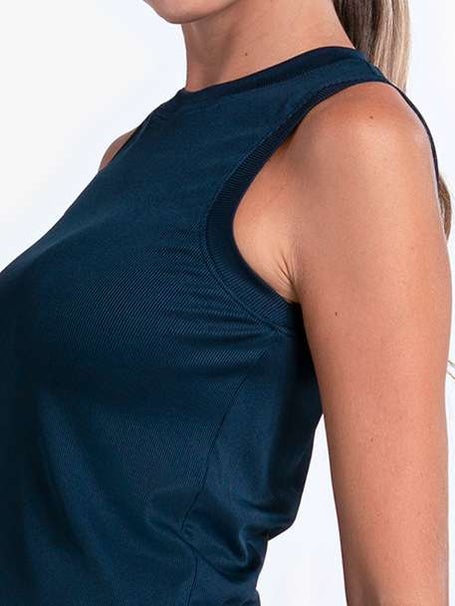 Lucky in Love Womens Hip Fit Rib Muscle Tank - Navy