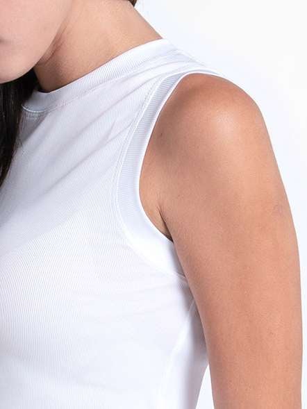 Lucky in Love Womens Hip Fit Rib Muscle Tank - White