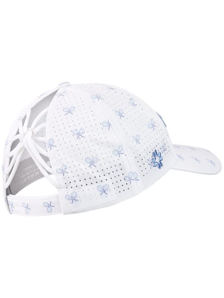 VimHue Womens Racquet Print Puff Tennis Hat - Wh/Blue