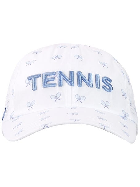 VimHue Womens Racquet Print Puff Tennis Hat - Wh/Blue